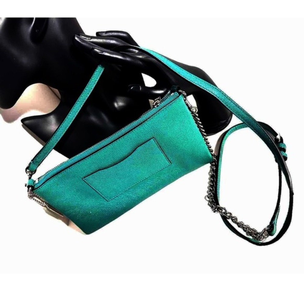 Coach Emerald Green Crossgrain Leather Crossbody Bag Chain Strap Messenger 40-14 - Picture 8 of 9